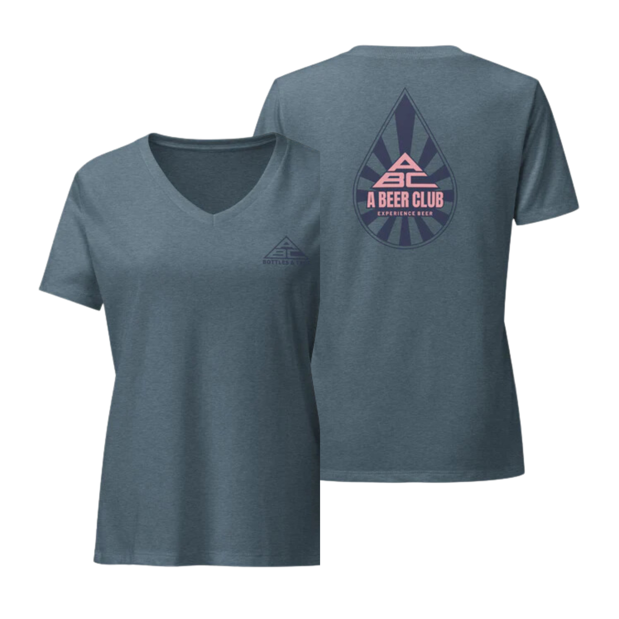 Women’s Relaxed V-Neck T-shirt | Navy & Drop Pink Back