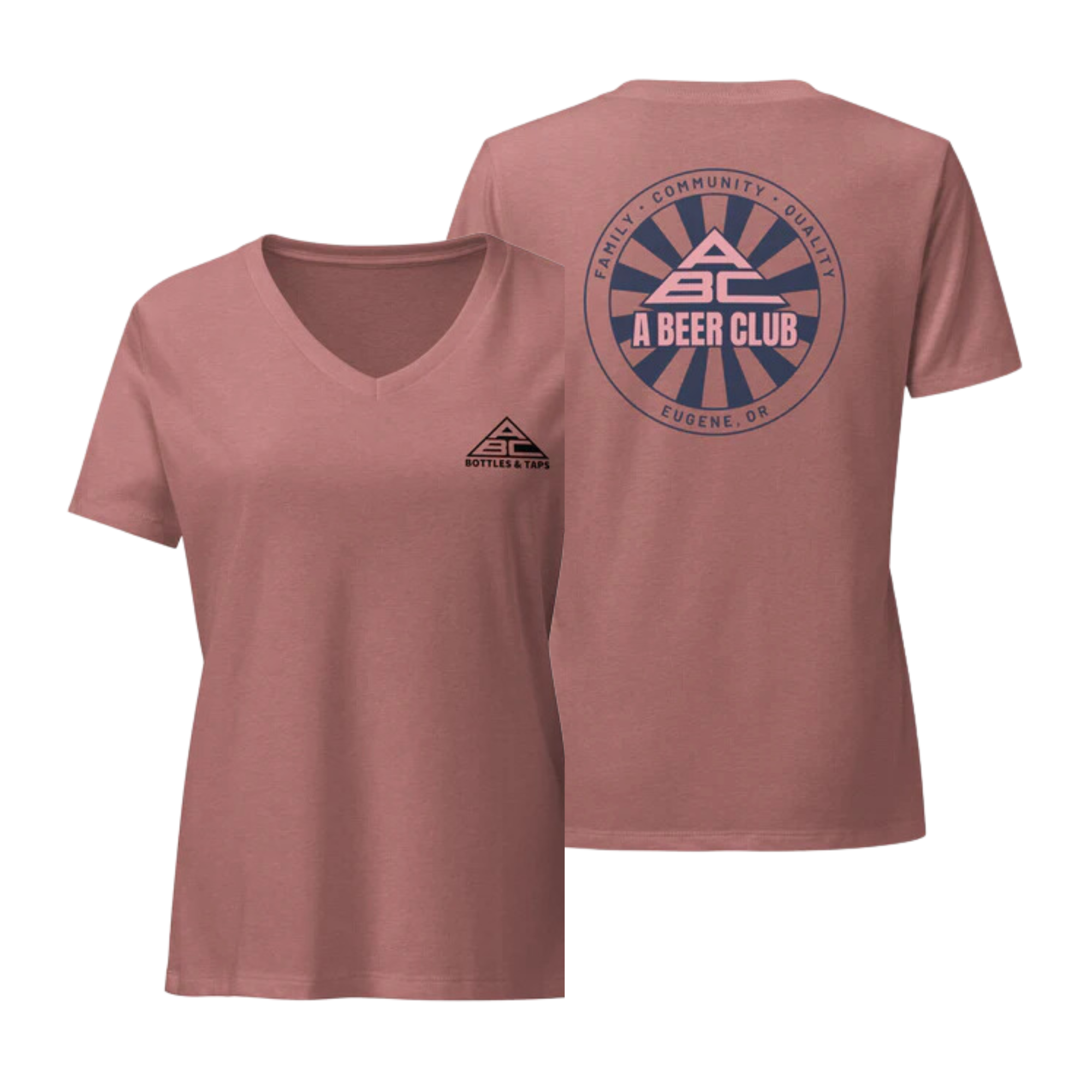 Women’s Relaxed V-Neck T-shirt | Navy & Pink Sunburst