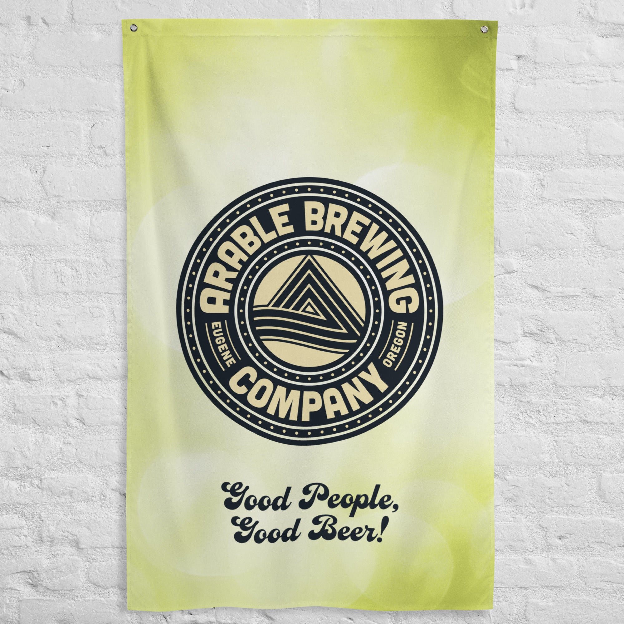 Large Flag | 34' x 56" | Premium Light Green | Round "Good People Good Beer"