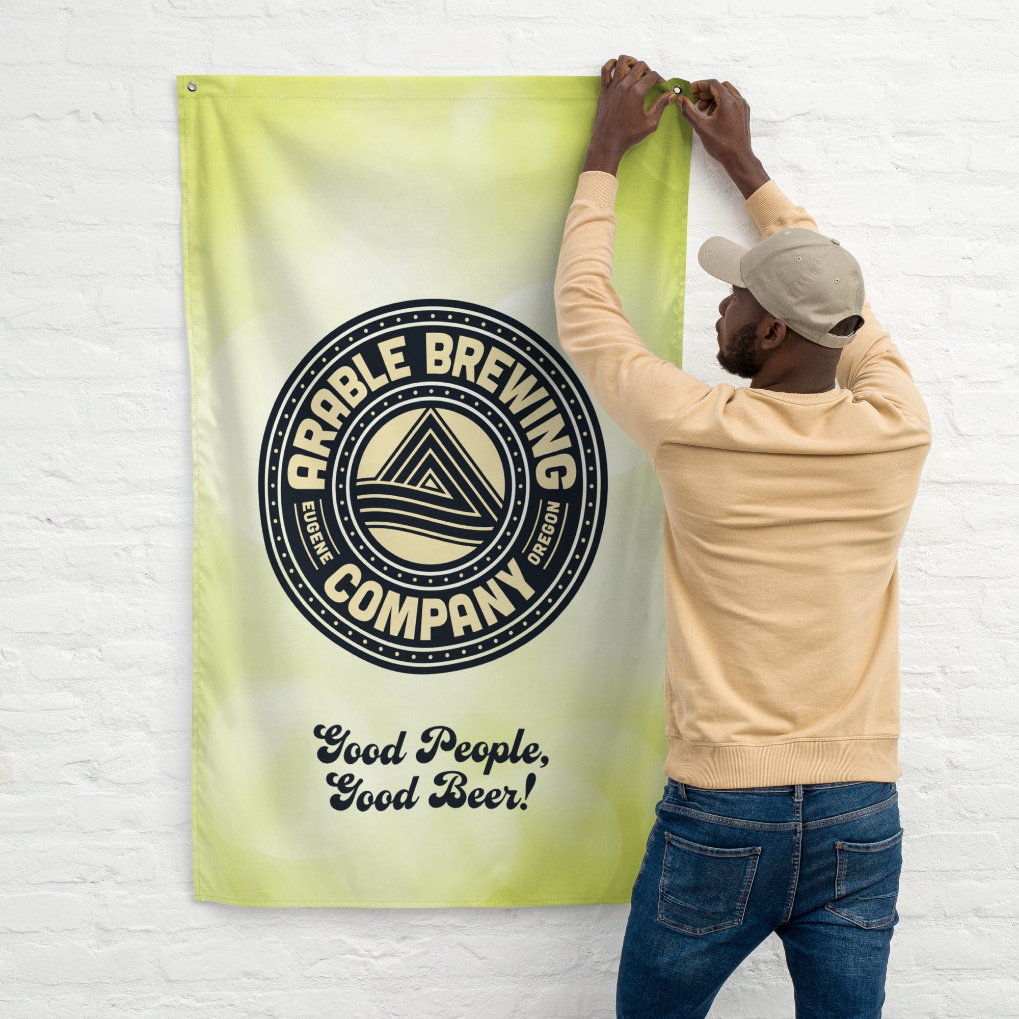 Large Flag | 34' x 56" | Premium Light Green | Round "Good People Good Beer" - 0