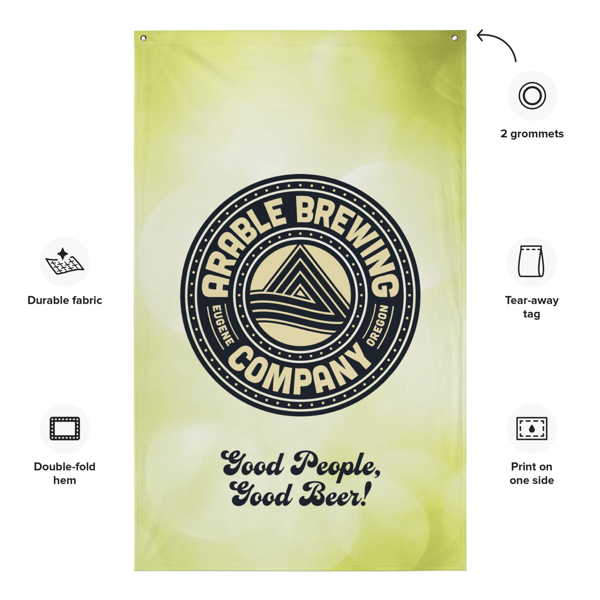 Large Flag | 34' x 56" | Premium Light Green | Round "Good People Good Beer"