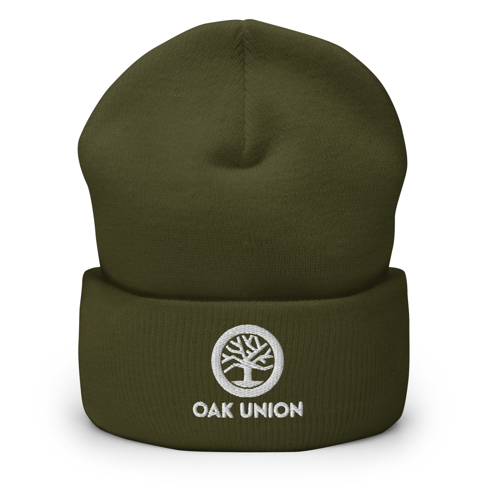 Buy olive Cuffed Beanie | Embroidered | White Lettering