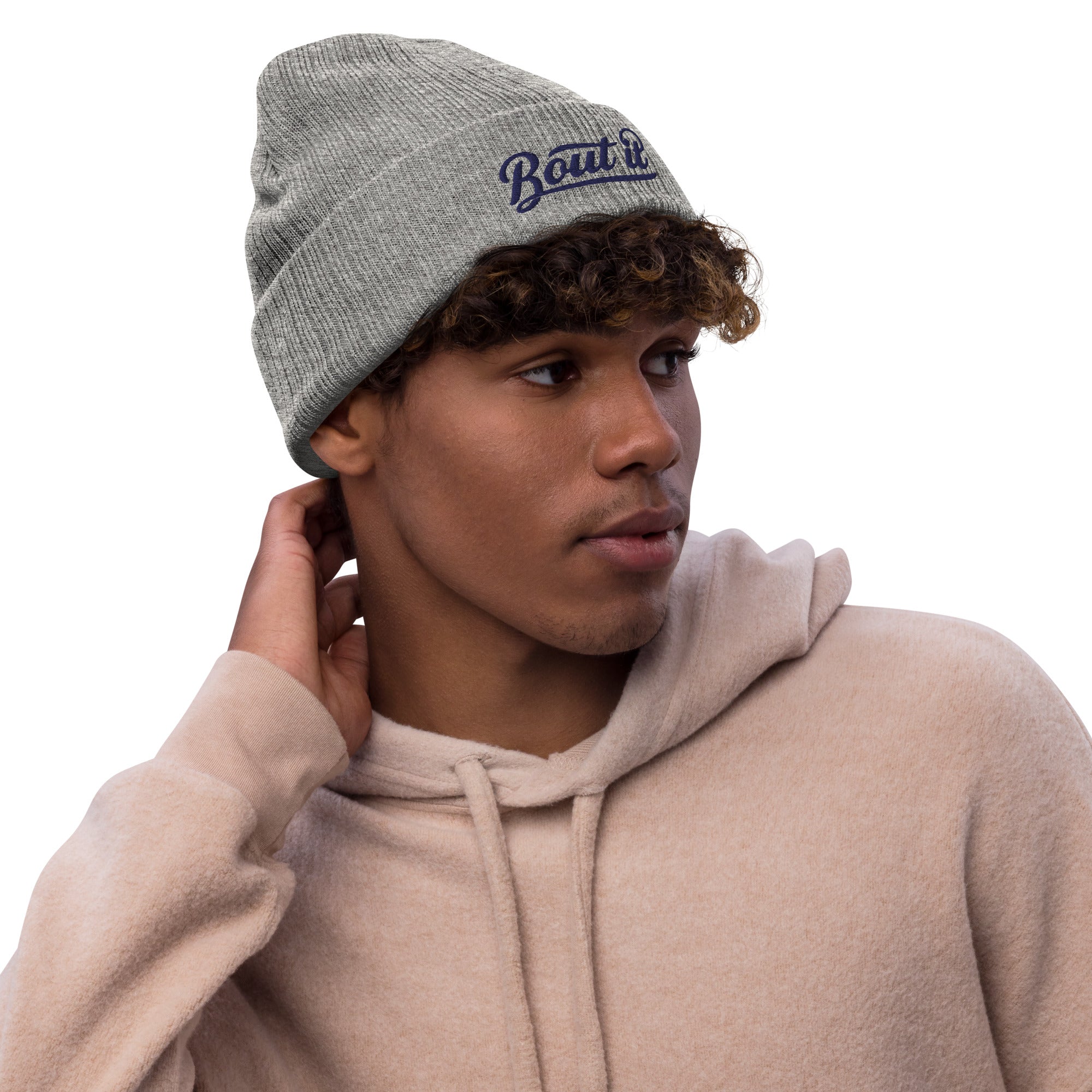 Ribbed Knit Beanie | Embroidered | Navy